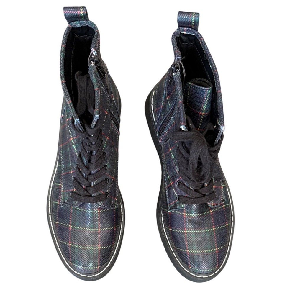 Madden girl Plaid Textured Combat Boots Side Zip Platform Lug Sole Multi Color - Picture 3 of 11